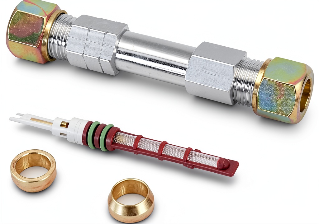 Installing AC Orifice Tube Repair Kit BUYAUTOPARTS Premium on a wooden workbench