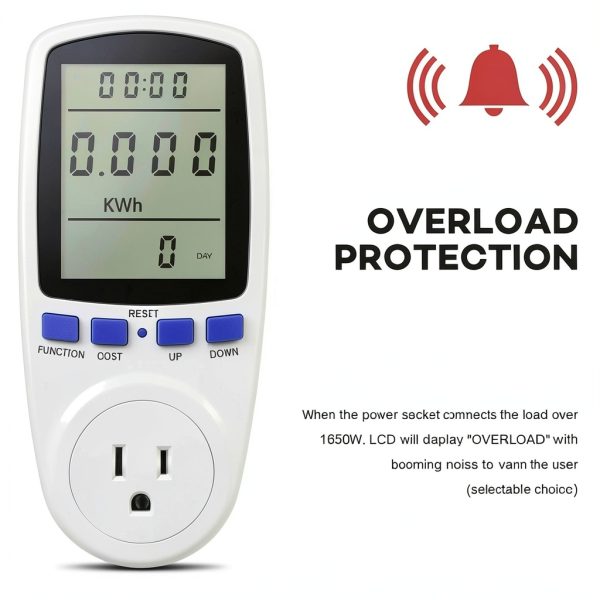 Watt Meter, Plug-in Socket Power Meter, Auto Cost Calculator, Backlit Large Display, Overload Protection, Kilowatt Wattage Voltage AMP Tester, Electricity Usage Electrical Energy Monitor-4